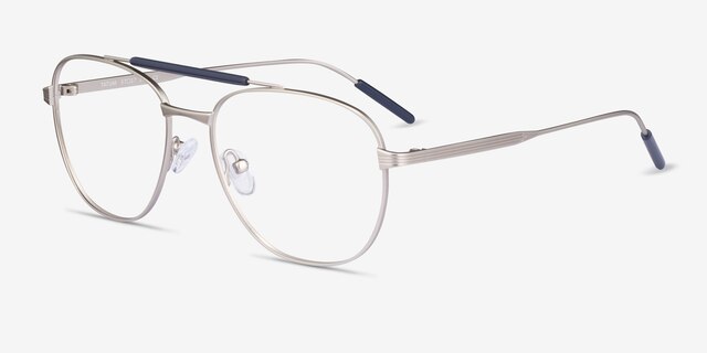 Tatum Navy Matte Silver MetalEyeglass Frames from EyeBuyDirect, Angle View