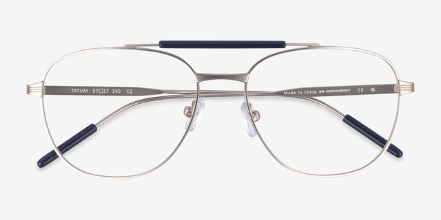 Tatum Navy Matte Silver MetalEyeglass Frames from EyeBuyDirect, Closed View