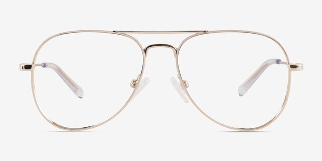 Buzz Shiny Gold MetalEyeglass Frames from EyeBuyDirect, Front View
