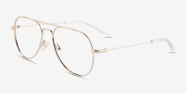 Buzz Shiny Gold MetalEyeglass Frames from EyeBuyDirect, Angle View