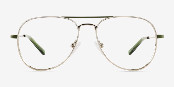 Buzz Shiny Silver Green Metal Eyeglass Frames from EyeBuyDirect