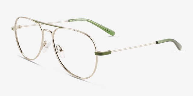 Buzz Shiny Silver Green MetalEyeglass Frames from EyeBuyDirect, Angle View