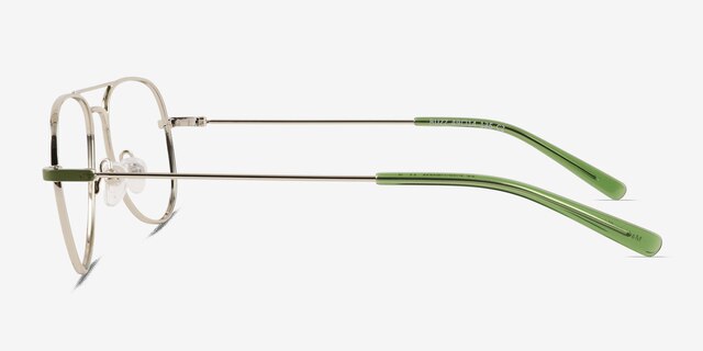 Buzz Shiny Silver Green MetalEyeglass Frames from EyeBuyDirect, Side View