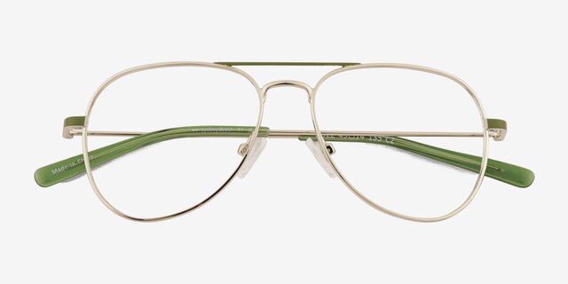 Buzz Shiny Silver Green MetalEyeglass Frames from EyeBuyDirect, Closed View