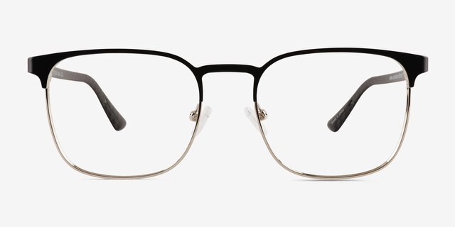 Whir Black Silver Carbon-fiberEyeglass Frames from EyeBuyDirect, Front View