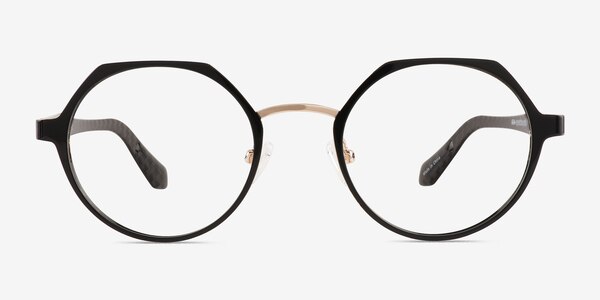 Jet Black Gold Metal Eyeglass Frames