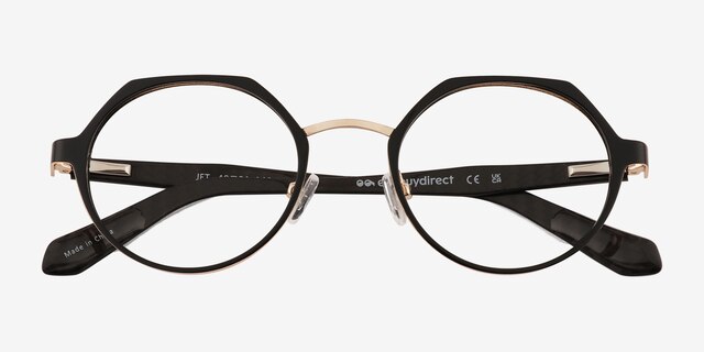 Jet Black Gold Carbon-fiberEyeglass Frames from EyeBuyDirect, Closed View