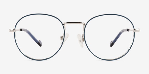 Wondrous Shiny Silver Blue Metal Eyeglass Frames