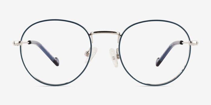 Wondrous Shiny Silver Blue Metal Eyeglass Frames from EyeBuyDirect