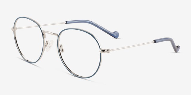 Wondrous Shiny Silver Blue MetalEyeglass Frames from EyeBuyDirect, Angle View