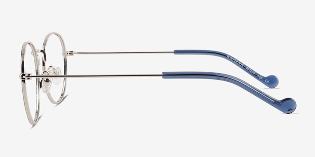 Wondrous Shiny Silver Blue MetalEyeglass Frames from EyeBuyDirect, Side View