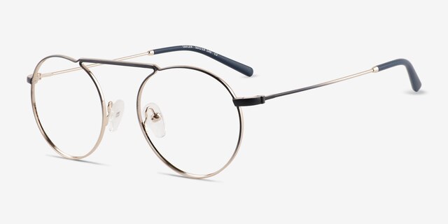 Tayler Gradient Navy Gold MetalEyeglass Frames from EyeBuyDirect, Angle View