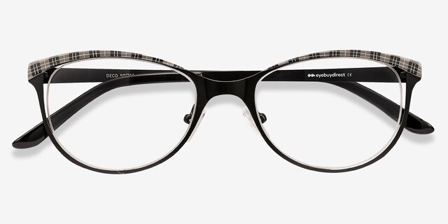 Deco Black Gray MetalEyeglass Frames from EyeBuyDirect, Closed View