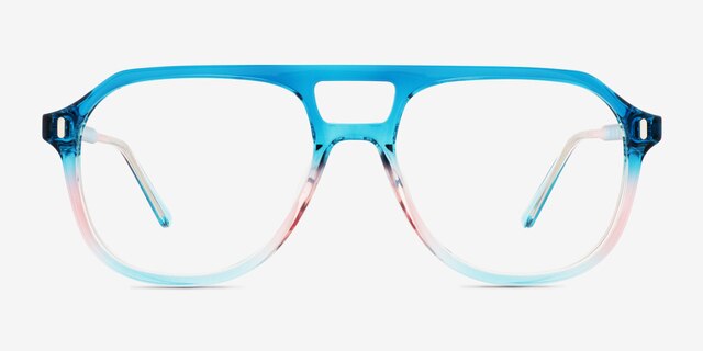 Make Change Blue Pink PlasticEyeglass Frames from EyeBuyDirect, Front View