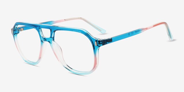 Make Change Blue Pink PlasticEyeglass Frames from EyeBuyDirect, Angle View