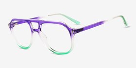Make Change Purple Green Plastique Montures de lunettes de vue d'EyeBuyDirect, Vue d'Angle