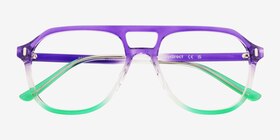 Make Change Purple Green Plastique Montures de lunettes de vue d'EyeBuyDirect, Vue Rapprochée