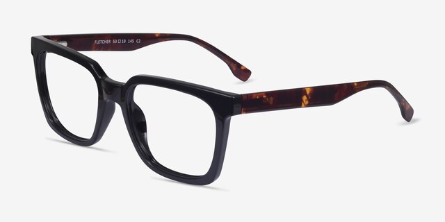 Fletcher Noir PlastiqueMontures de lunettes de vue d'EyeBuyDirect, Vue d'Angle