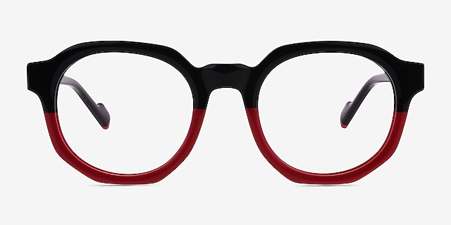 Vesper Black Red AcétateMontures de lunettes de vue d'EyeBuyDirect, Vue de Face