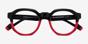 Vesper Black Red Acétate Montures de lunettes de vue d'EyeBuyDirect, Vue Rapprochée