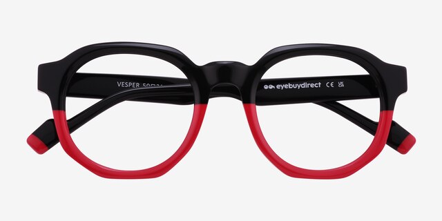 Vesper Black Red AcétateMontures de lunettes de vue d'EyeBuyDirect, Vue Rapprochée