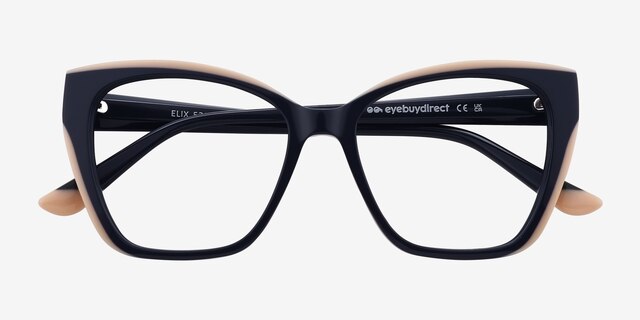 Elix Bleu marine AcétateMontures de lunettes de vue d'EyeBuyDirect, Vue Rapprochée