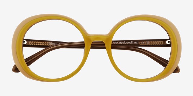 Riven Jaune AcétateMontures de lunettes de vue d'EyeBuyDirect, Vue Rapprochée