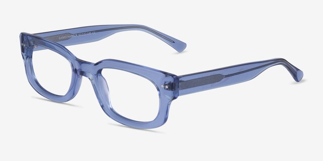 Gamechanger Bleu AcétateMontures de lunettes de vue d'EyeBuyDirect, Vue d'Angle