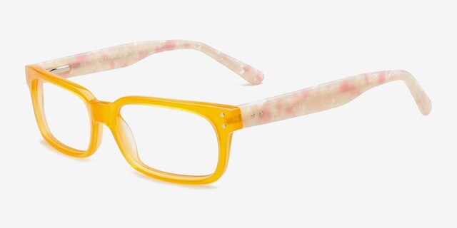 Model 3 Yellow & Pearl AcetateEyeglass Frames from EyeBuyDirect, Angle View