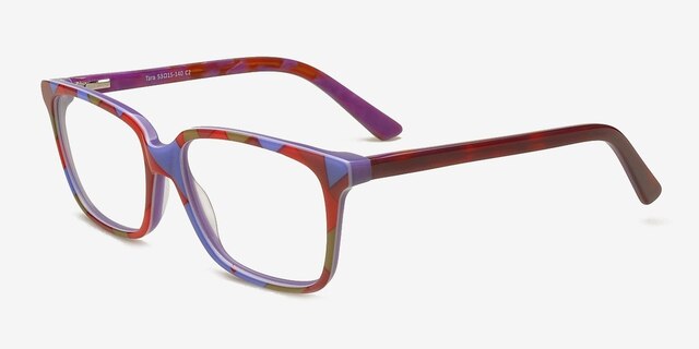 Tara Red & Purple AcetateEyeglass Frames from EyeBuyDirect, Angle View