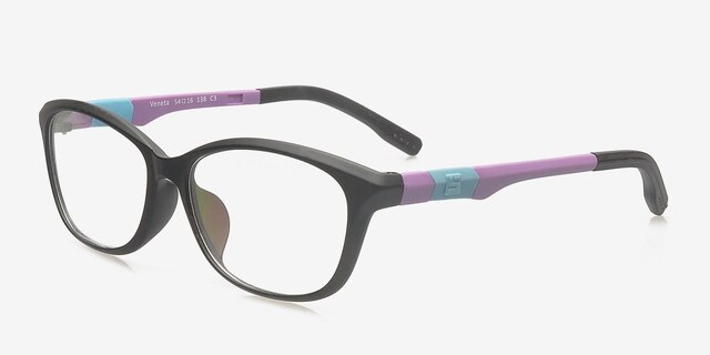 Veneta Black & Purple PlasticEyeglass Frames from EyeBuyDirect, Angle View