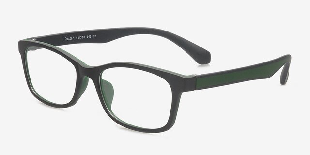 Dexter Black & Green PlasticEyeglass Frames from EyeBuyDirect, Angle View