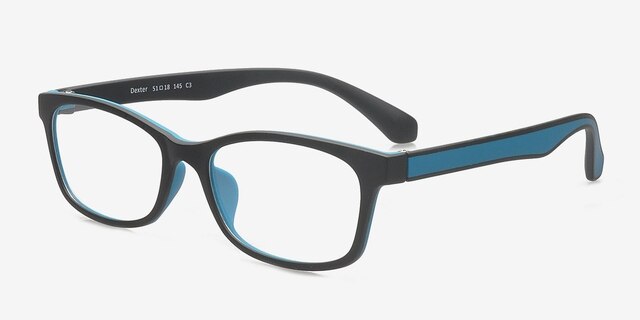 Dexter Black & Blue PlasticEyeglass Frames from EyeBuyDirect, Angle View