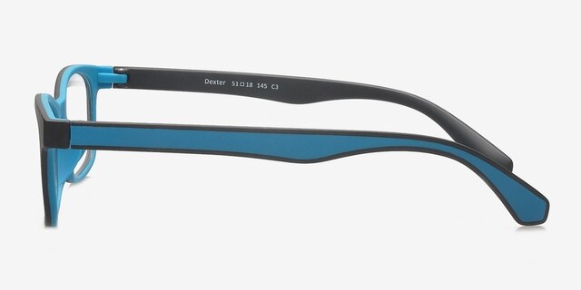 Dexter Black & Blue PlasticEyeglass Frames from EyeBuyDirect, Side View