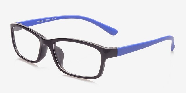 Cottage Black & Blue PlasticEyeglass Frames from EyeBuyDirect, Angle View