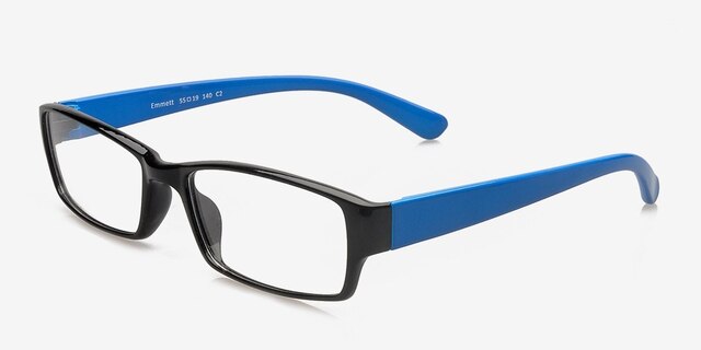 Emmett Black & Blue PlasticEyeglass Frames from EyeBuyDirect, Angle View