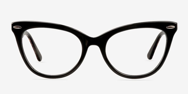 Anika Noir AcétateMontures de lunettes de vue d'EyeBuyDirect, Vue de Face