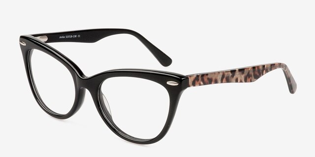 Anika Noir AcétateMontures de lunettes de vue d'EyeBuyDirect, Vue d'Angle