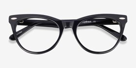 Anika Noir Acétate Montures de lunettes de vue d'EyeBuyDirect, Vue Rapprochée