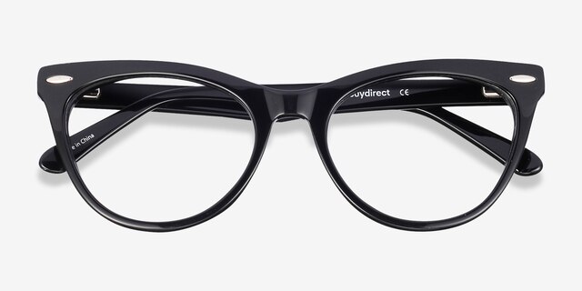 Anika Noir AcétateMontures de lunettes de vue d'EyeBuyDirect, Vue Rapprochée