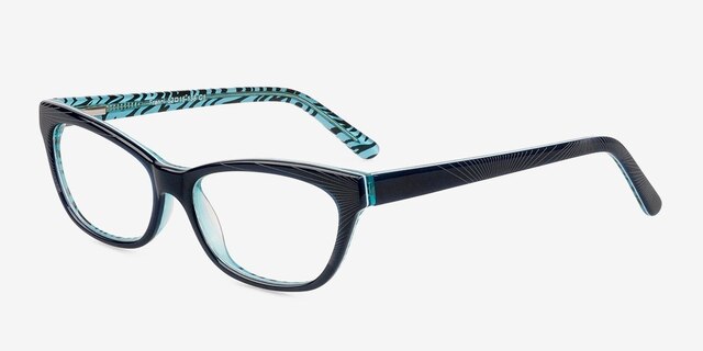 Franni Bleu marine AcétateMontures de lunettes de vue d'EyeBuyDirect, Vue d'Angle