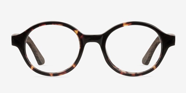 Plato Coffee & Tortoise Wood-textureMontures de lunettes de vue d'EyeBuyDirect, Vue de Face