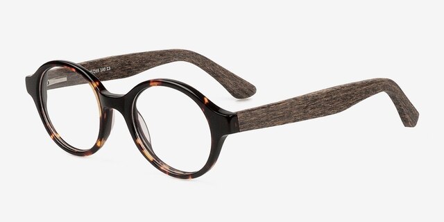 Plato Coffee & Tortoise Wood-textureMontures de lunettes de vue d'EyeBuyDirect, Vue d'Angle