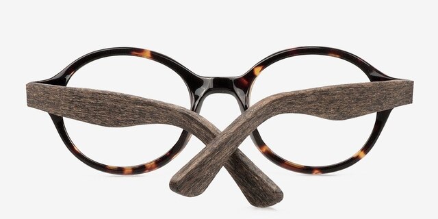 Plato Coffee & Tortoise Wood-textureMontures de lunettes de vue d'EyeBuyDirect, Vue Rapprochée