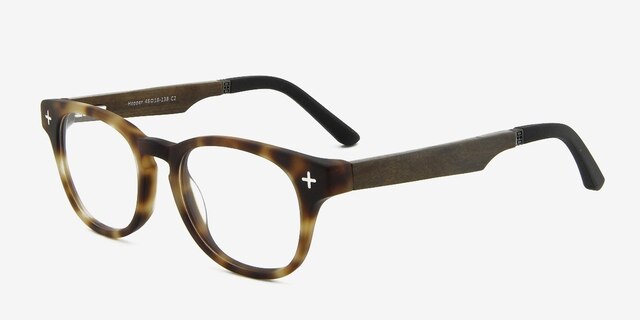 Hopper Brown & Tortoise Wood-textureMontures de lunettes de vue d'EyeBuyDirect, Vue d'Angle