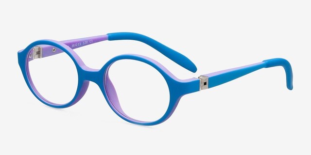 Theo Blue & Purple PlasticEyeglass Frames from EyeBuyDirect, Angle View