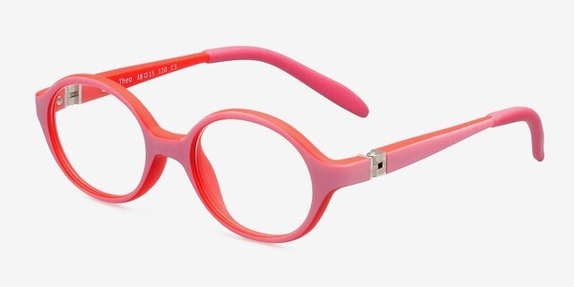 Theo Pink & Red PlasticEyeglass Frames from EyeBuyDirect, Angle View