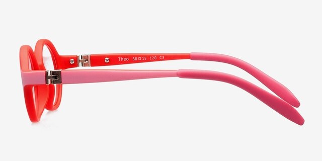 Theo Pink & Red PlasticEyeglass Frames from EyeBuyDirect, Side View