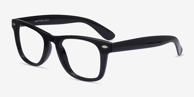 Atlee Black PlasticEyeglass Frames from EyeBuyDirect, Angle View