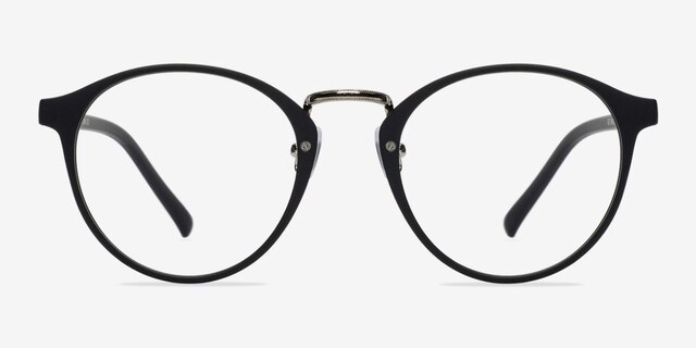 Chillax Matte Black & Silver MetalEyeglass Frames from EyeBuyDirect, Front View